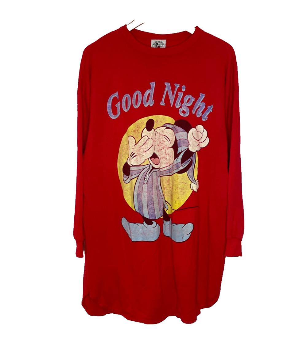 Women's 2XL Vtg Mickey & Co Good Night Red Graphic Oversized Lounge Shirt